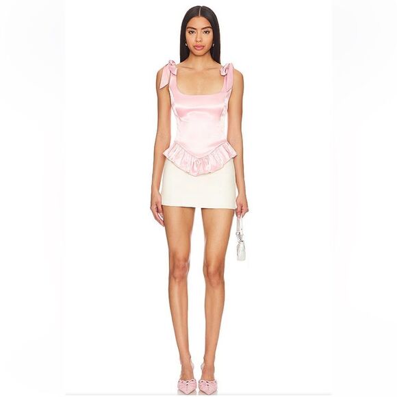 More To Come Cecilia Corset Top Blush pink satin lace up bustier Revolve S - Picture 4 of 9